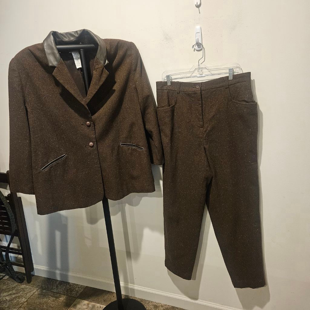 Women's Tribeca Studio Brown & Multicolor Speckled Pantsuit Jacket 24W Pants 18W